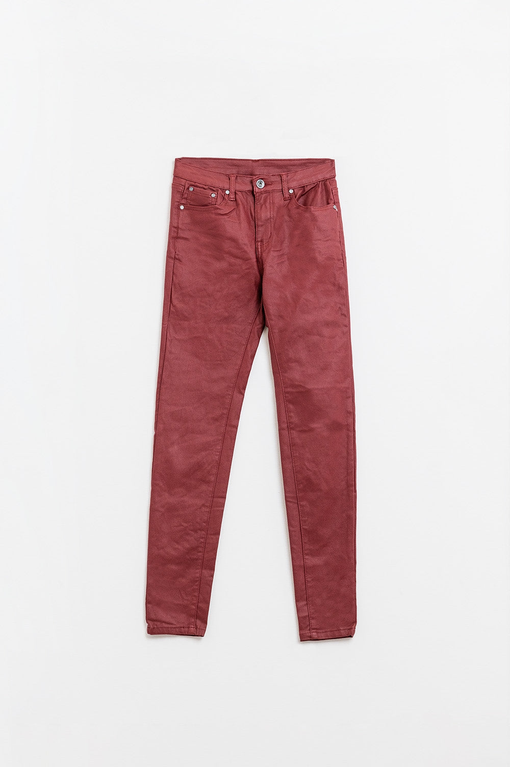 Pantalones super skinny de piel sintética burdeos