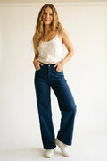 Pantalones rectos azul oscuro de pierna ancha