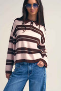 Polo de punto a rayas marron con cuello abotonado