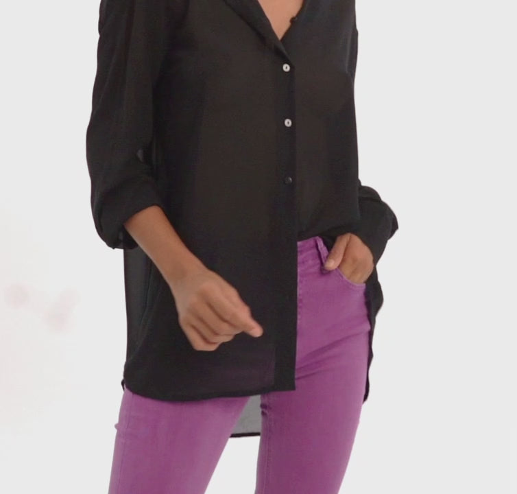 Camisa negra de chifón transparente