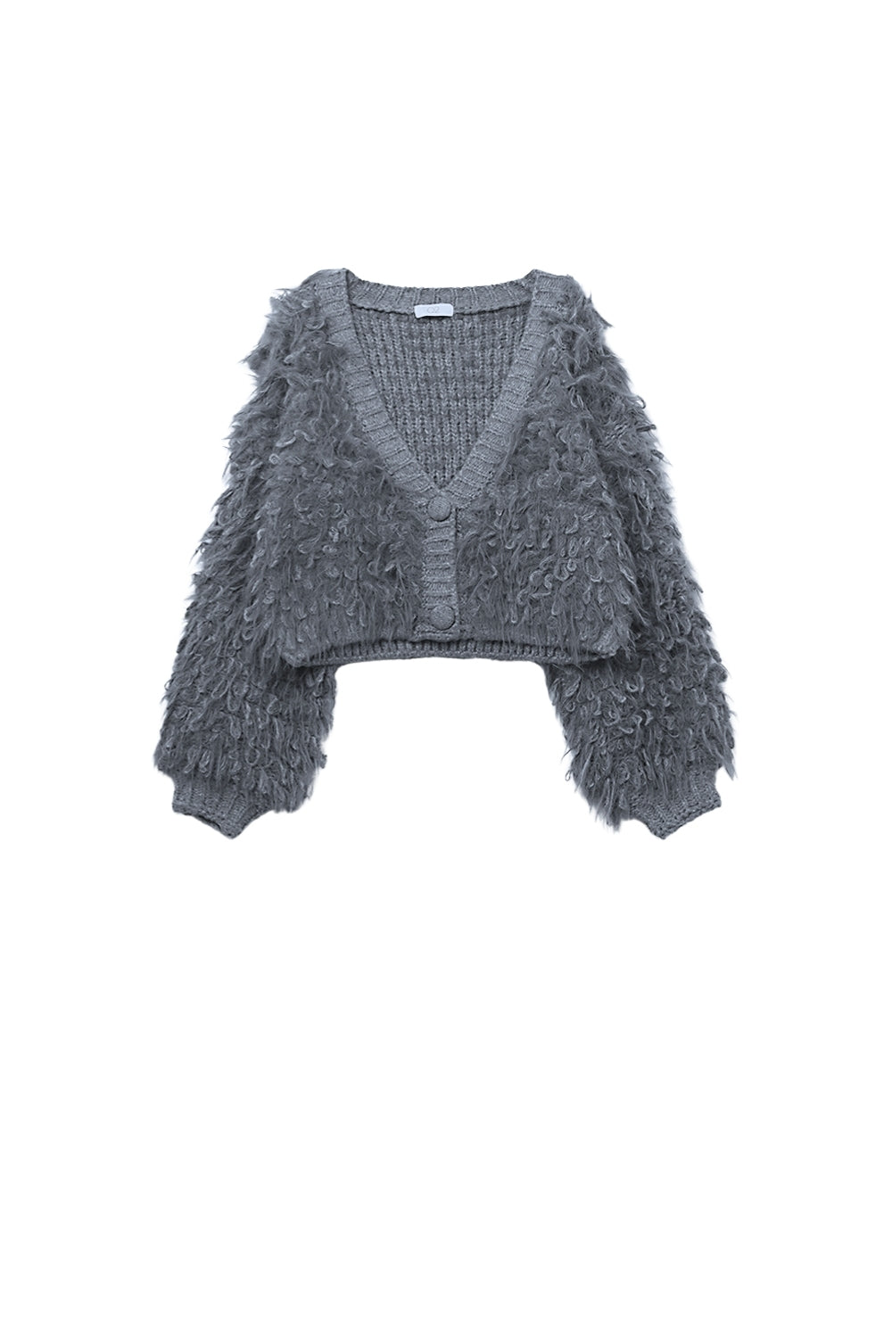 Chaqueta de punto mullido estilo shag en gris