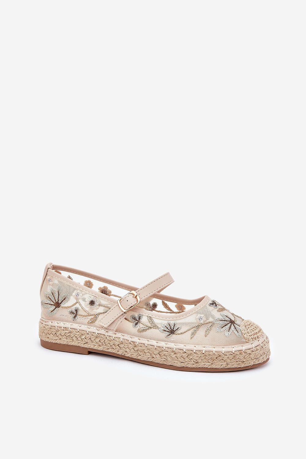Sandalia beige bordada estilo boho vista lateral