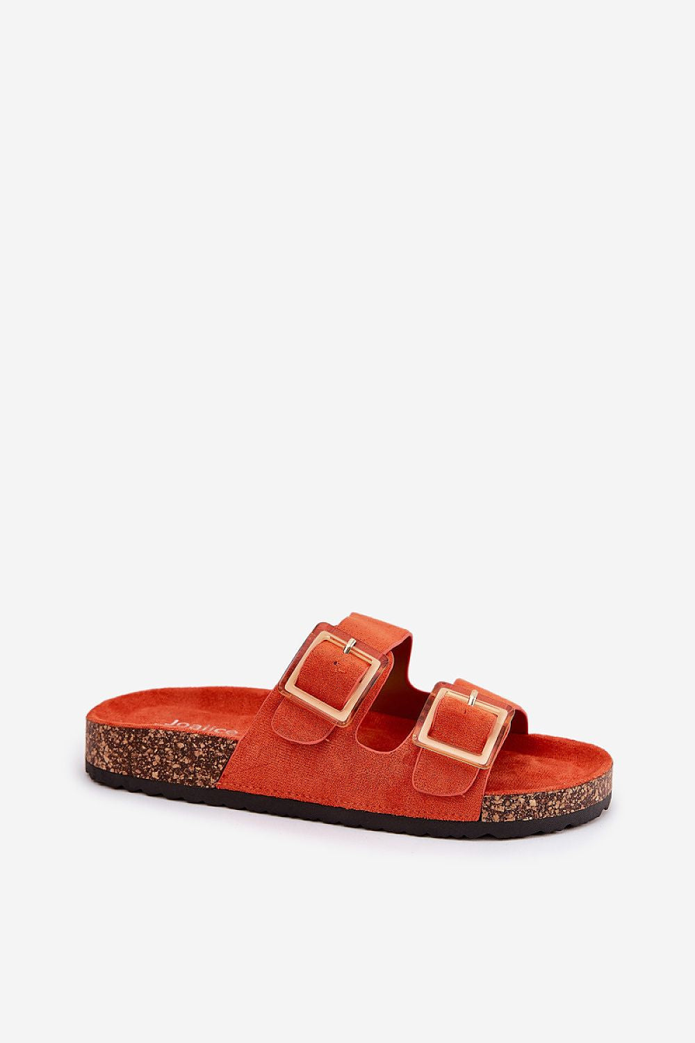 Sandalias planas color teja con doble hebilla en eco suede