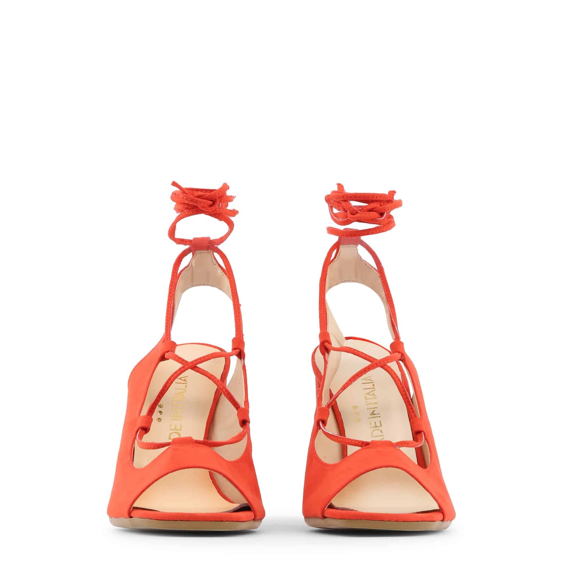 Sandalias rojas con tacón bloque y cordones – vista frontal