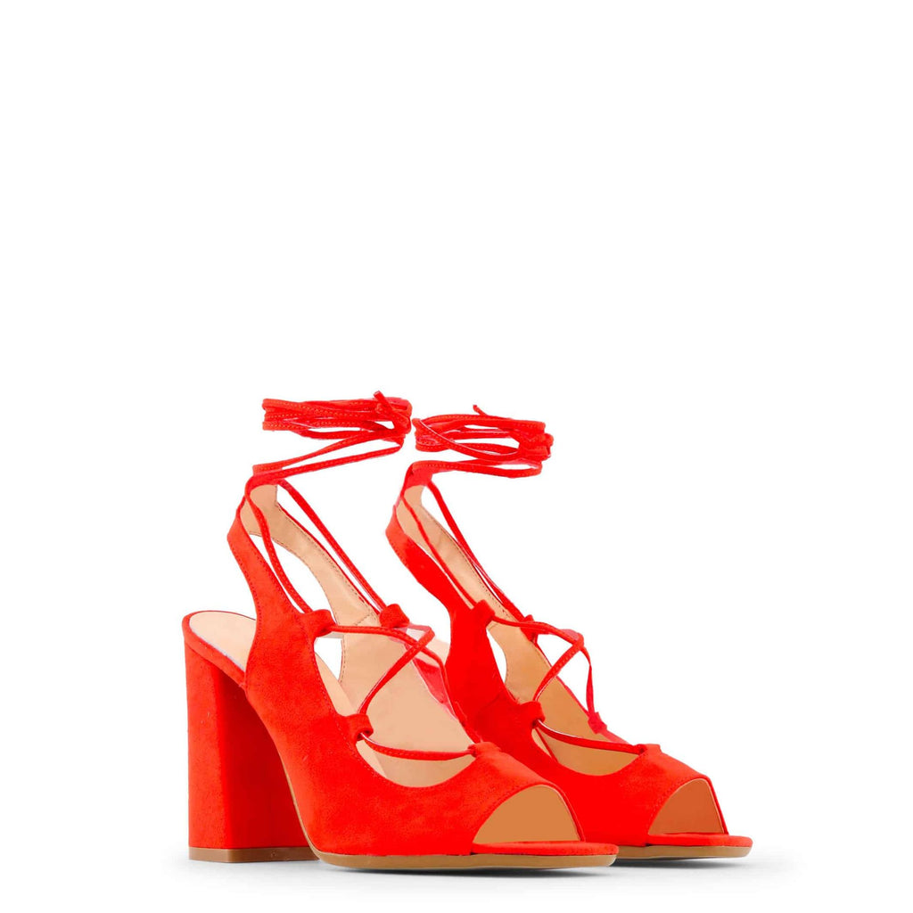 Sandalia roja elegante con cordón cruzado y tacón de 10 cm