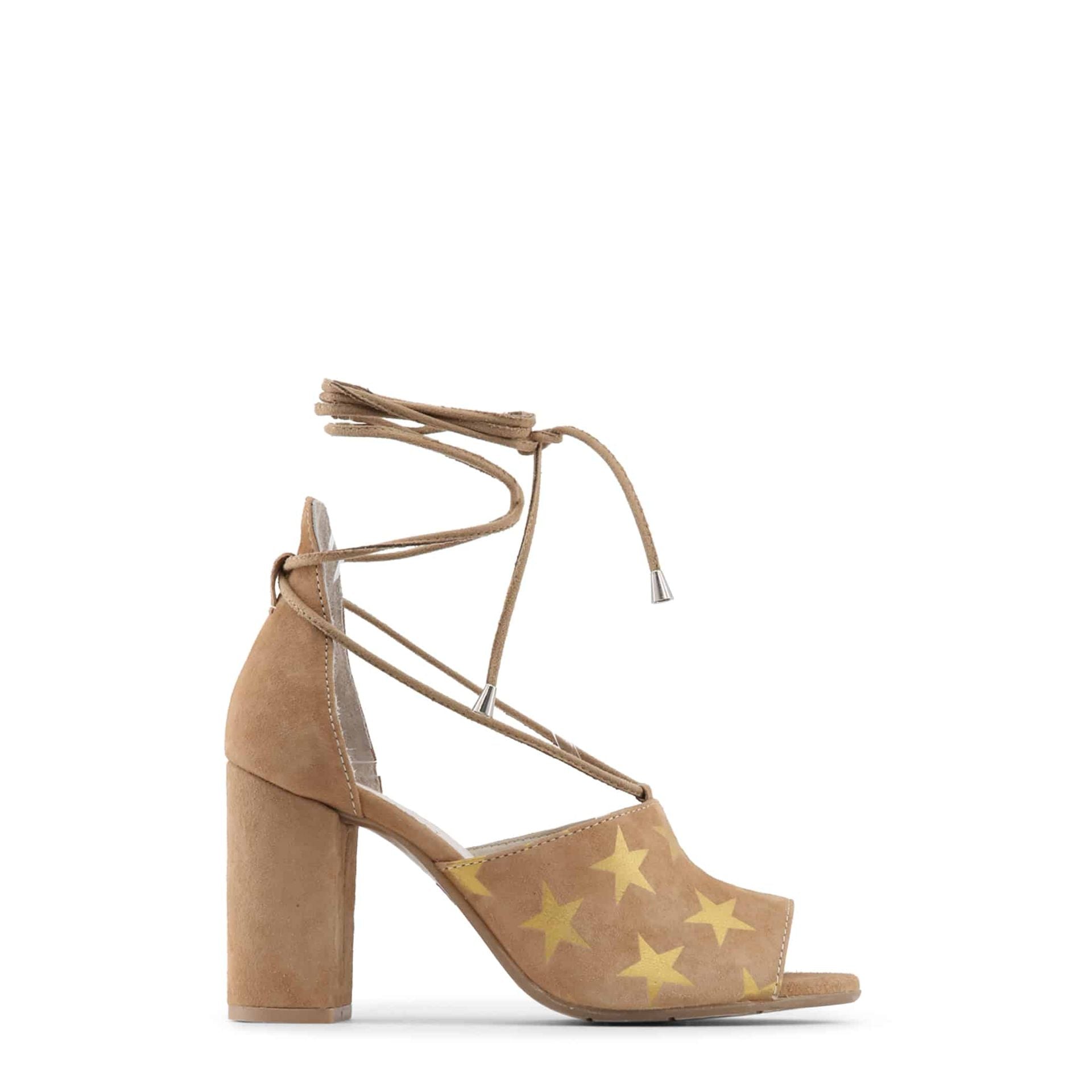 Sandalias Made in Italy de cuero natural con tacón alto y cierre de cordones