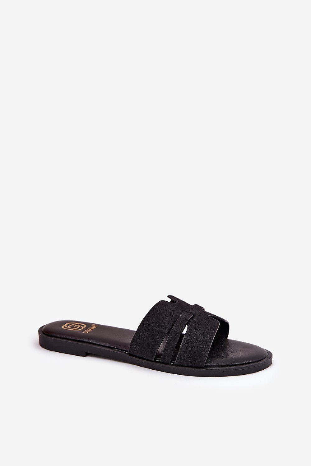 Sandalias negras planas con corte en H 