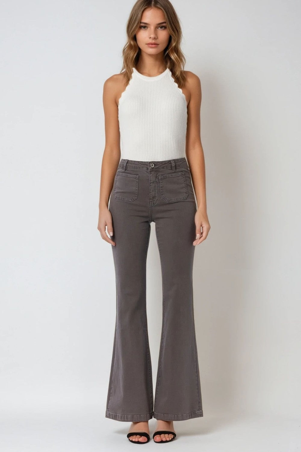 Skinny Flared Jeans Gris Oscuro Con Bolsillo Delantero