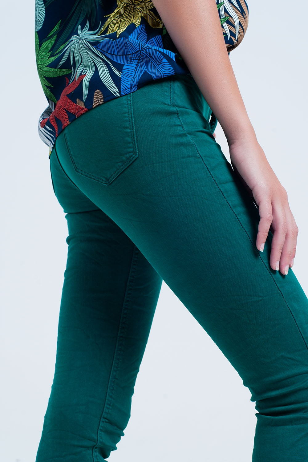 Skinny jeans elastico verde