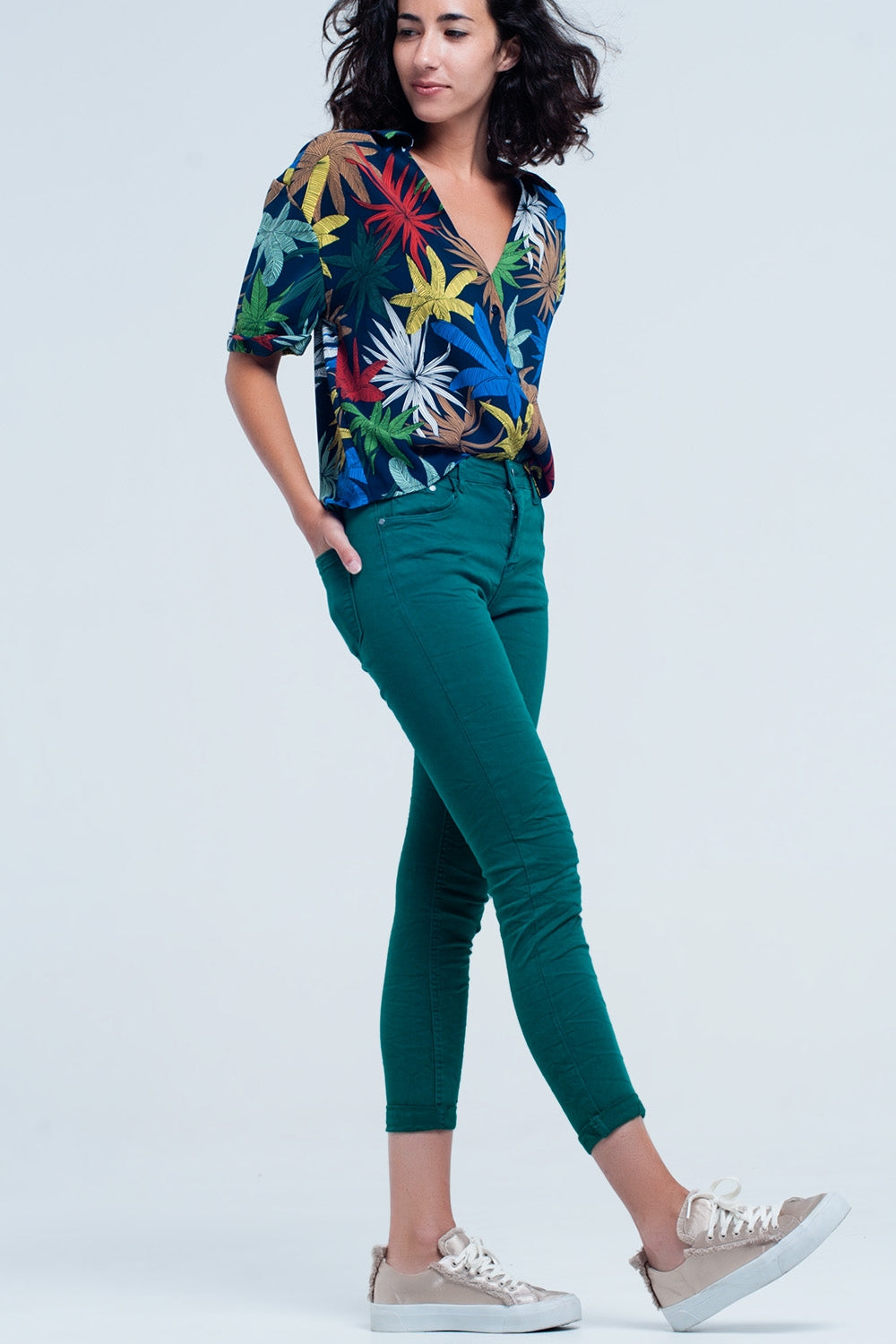 Skinny jeans elastico verde