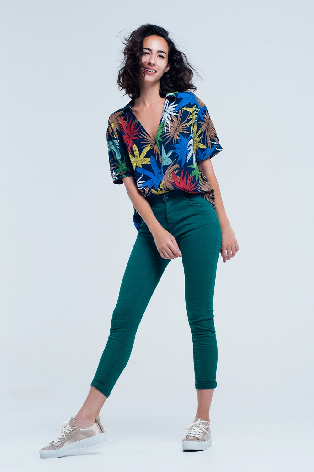 Skinny jeans elastico verde