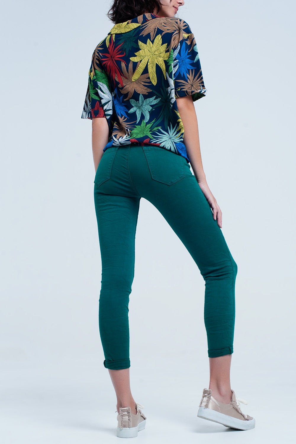 Skinny jeans elastico verde