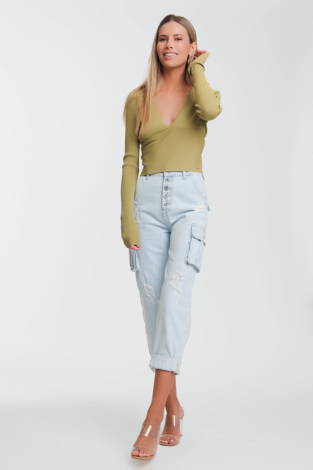 Sueter de canale en verde de cuello pico