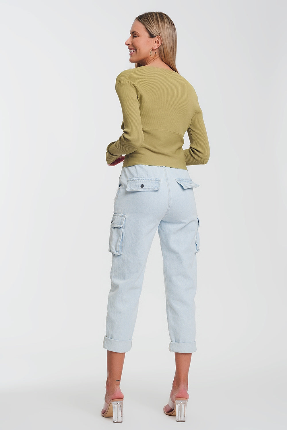 Sueter de canale en verde de cuello pico