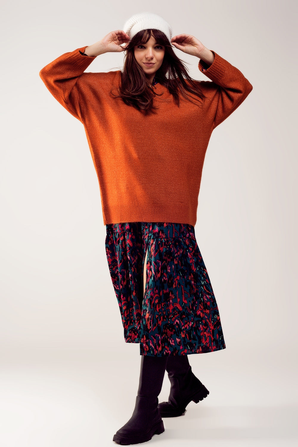 Sueter vestido de pico extragrande en color naranja