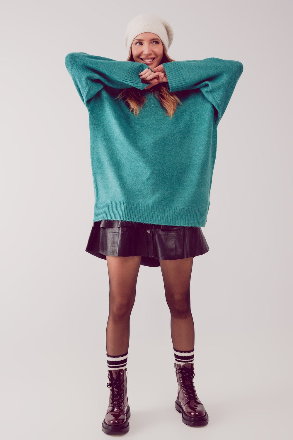 sueter vestido de pico extragrande en color turquesa