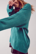 Q2 sueter vestido de pico extragrande en color turquesa