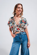 Top corto con estampado paisley beige