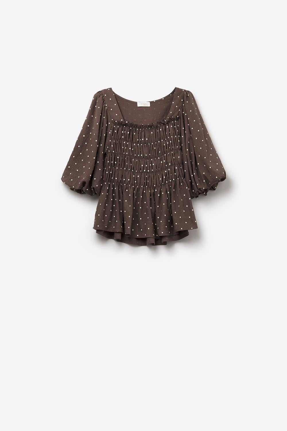 Top de lunares marrón ajustado a la cintura