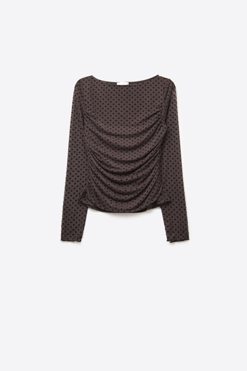 Top de lunares marrones en tejido transparente elástico