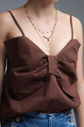 Top de popelina marrón chocolate con detalle de lazo
