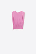 Top de punto sin mangas con drapeado en los hombros en fucsia
