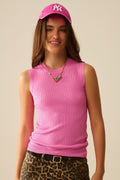 Top de punto sin mangas fucsia