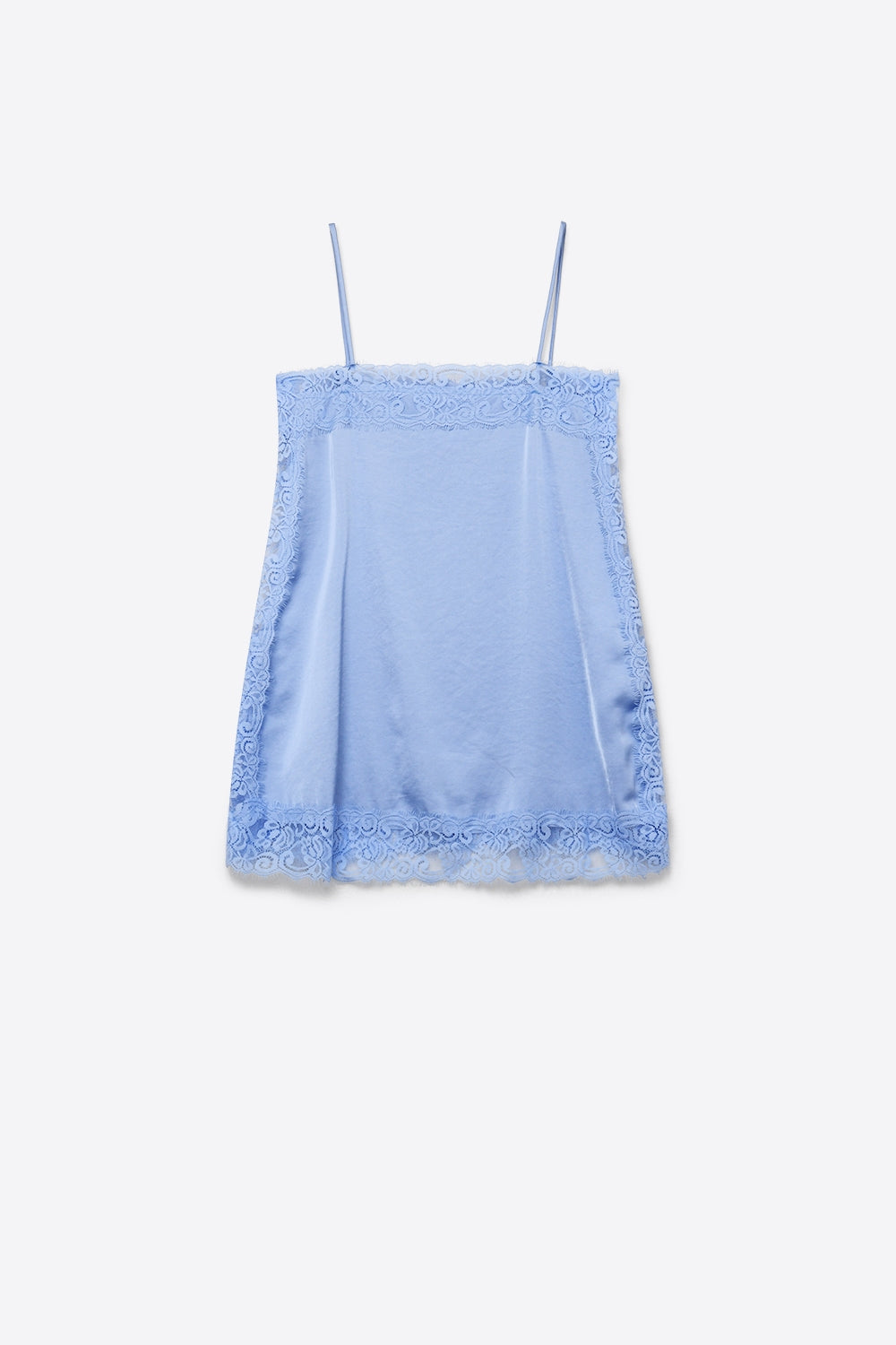 top lencero azul claro con encaje floral