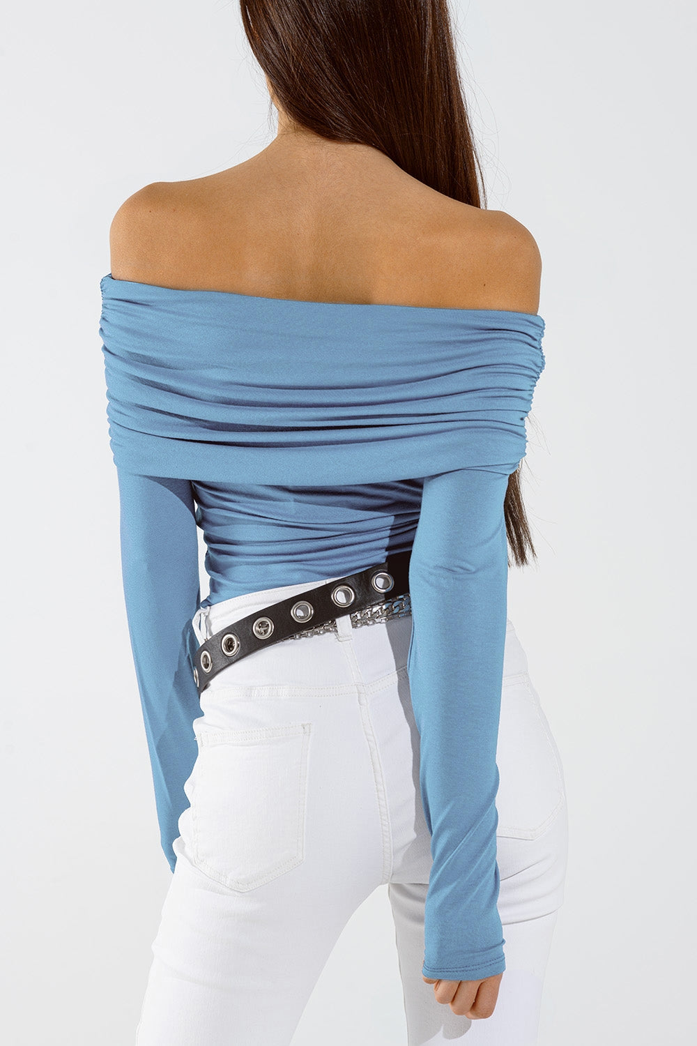 Top sin hombros en azul claro