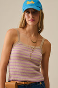 Top beige con tirantes y rayas lilas