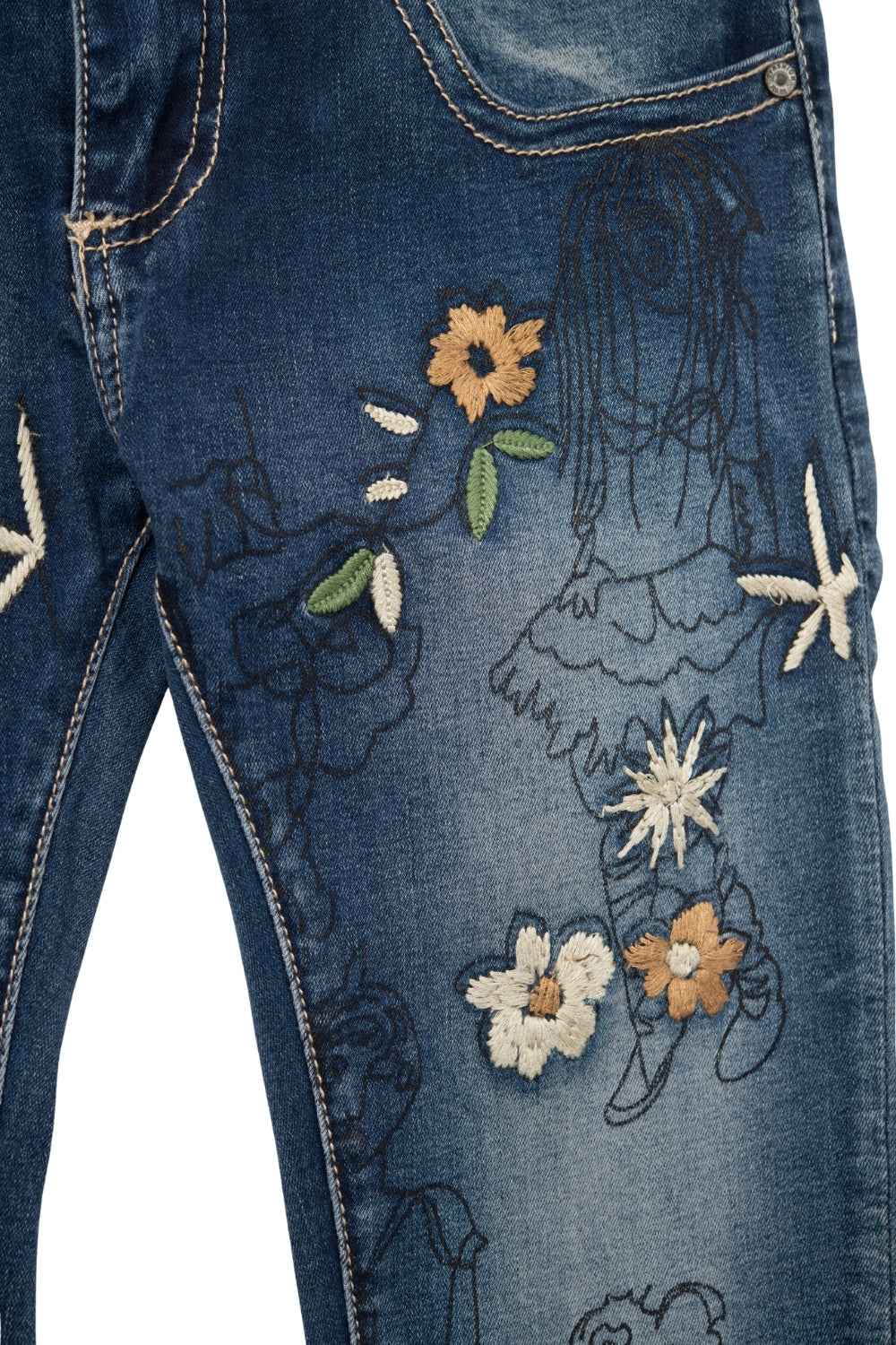 Vaqueros ajustados con flores bordadas multicolor