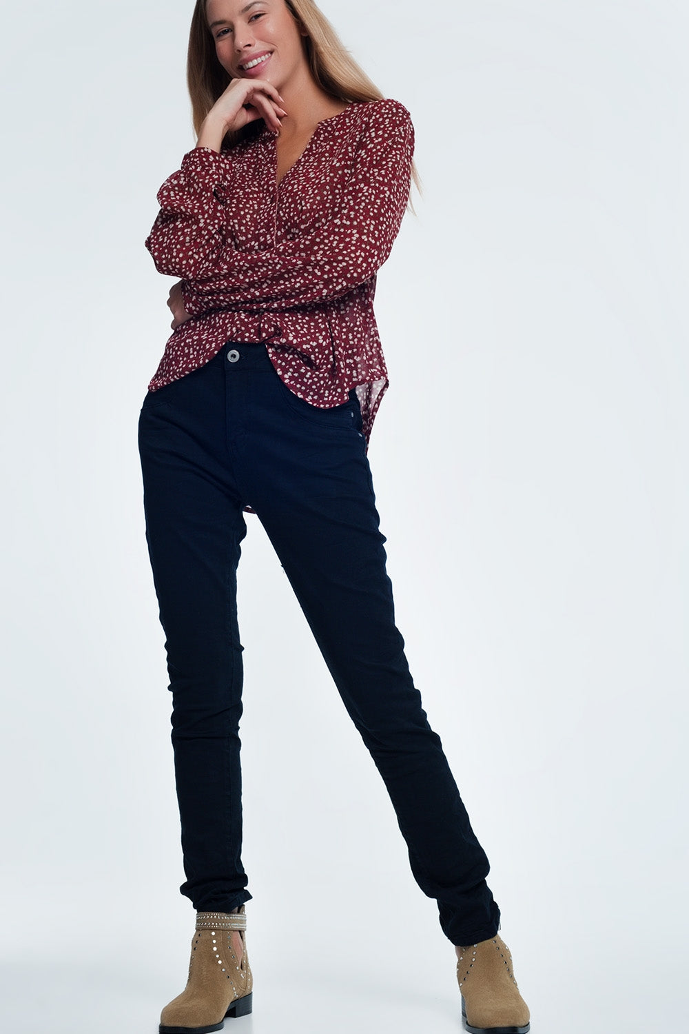 Vaqueros azul marino de tiro caído