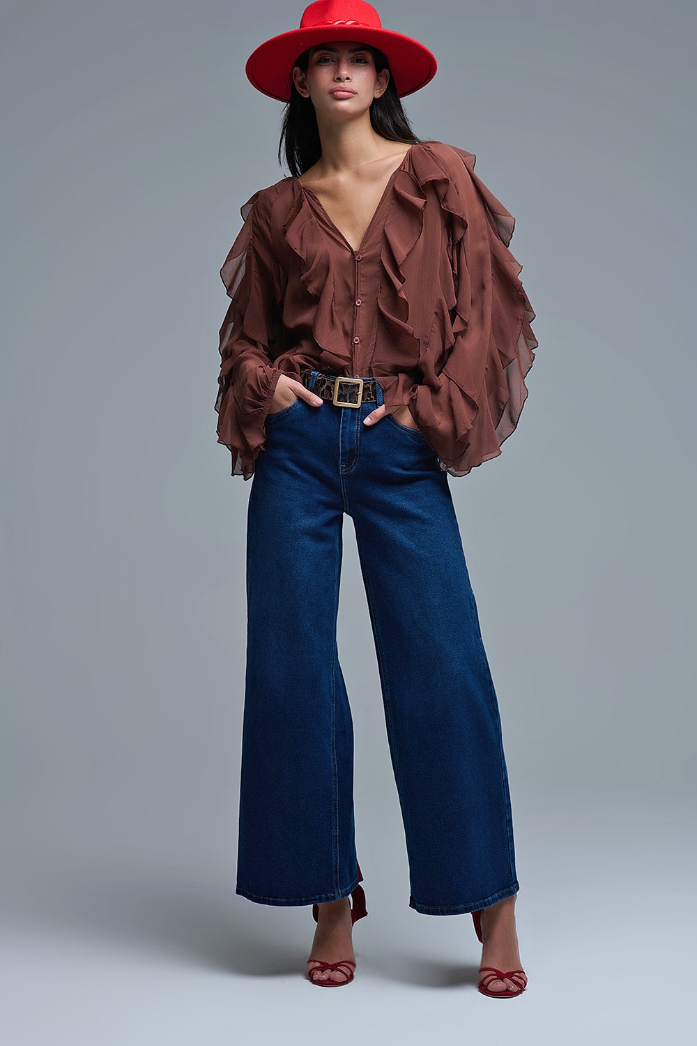 Vaqueros Basic Stretch con pernera ancha en azul oscuro