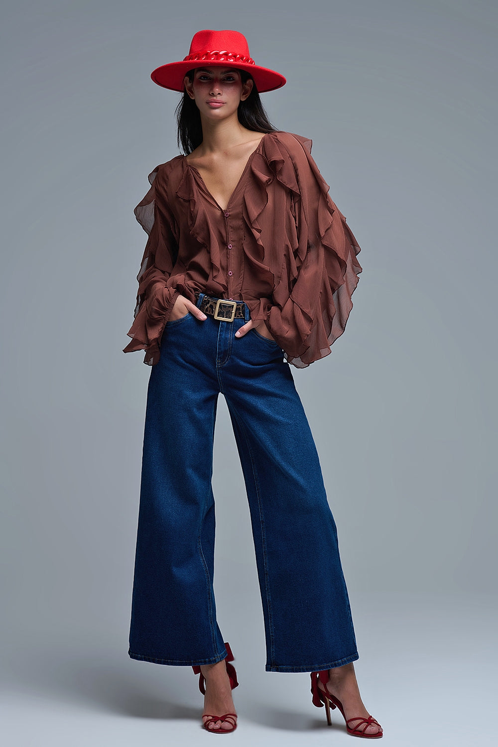 Vaqueros Basic Stretch con pernera ancha en azul oscuro