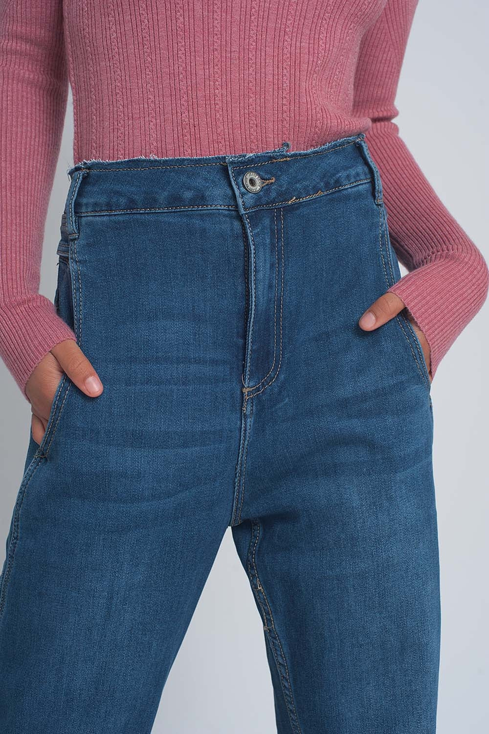 Vaqueros Boyfriend abombados de talle alto en azul