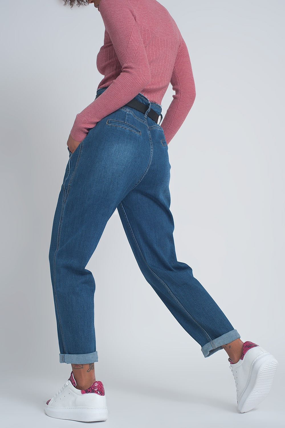 Vaqueros Boyfriend abombados de talle alto en azul