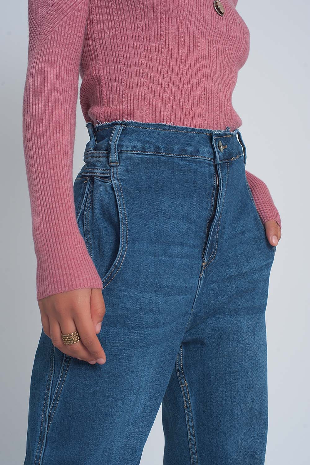 Vaqueros Boyfriend abombados de talle alto en azul