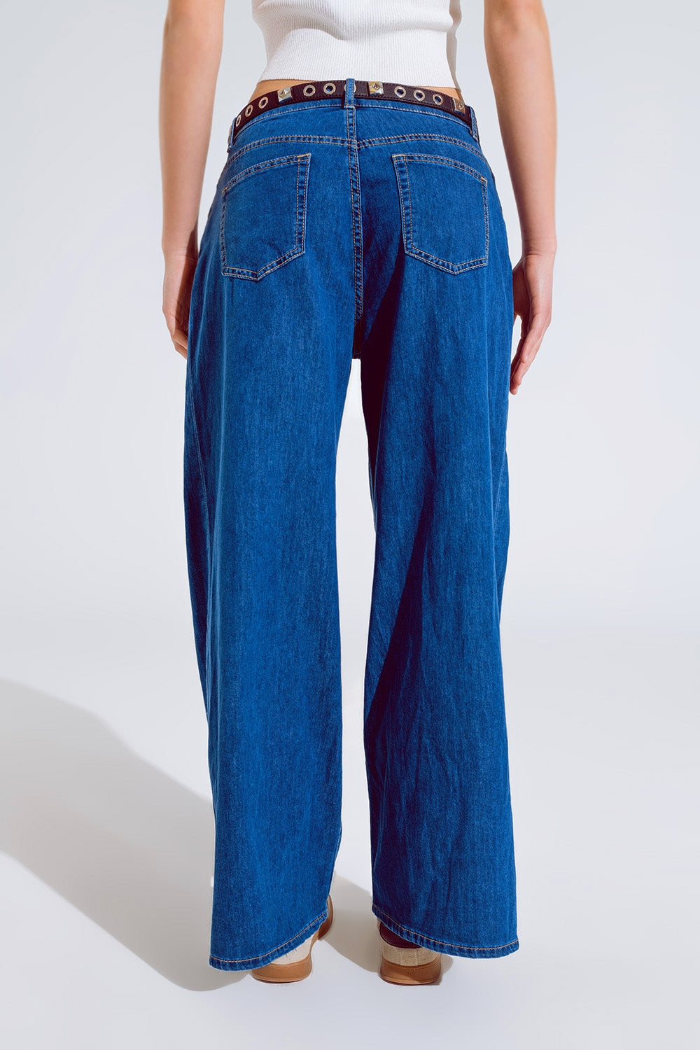 Vaqueros Boyfriend de pierna ancha y cinco bolsillos en lavado oscuro