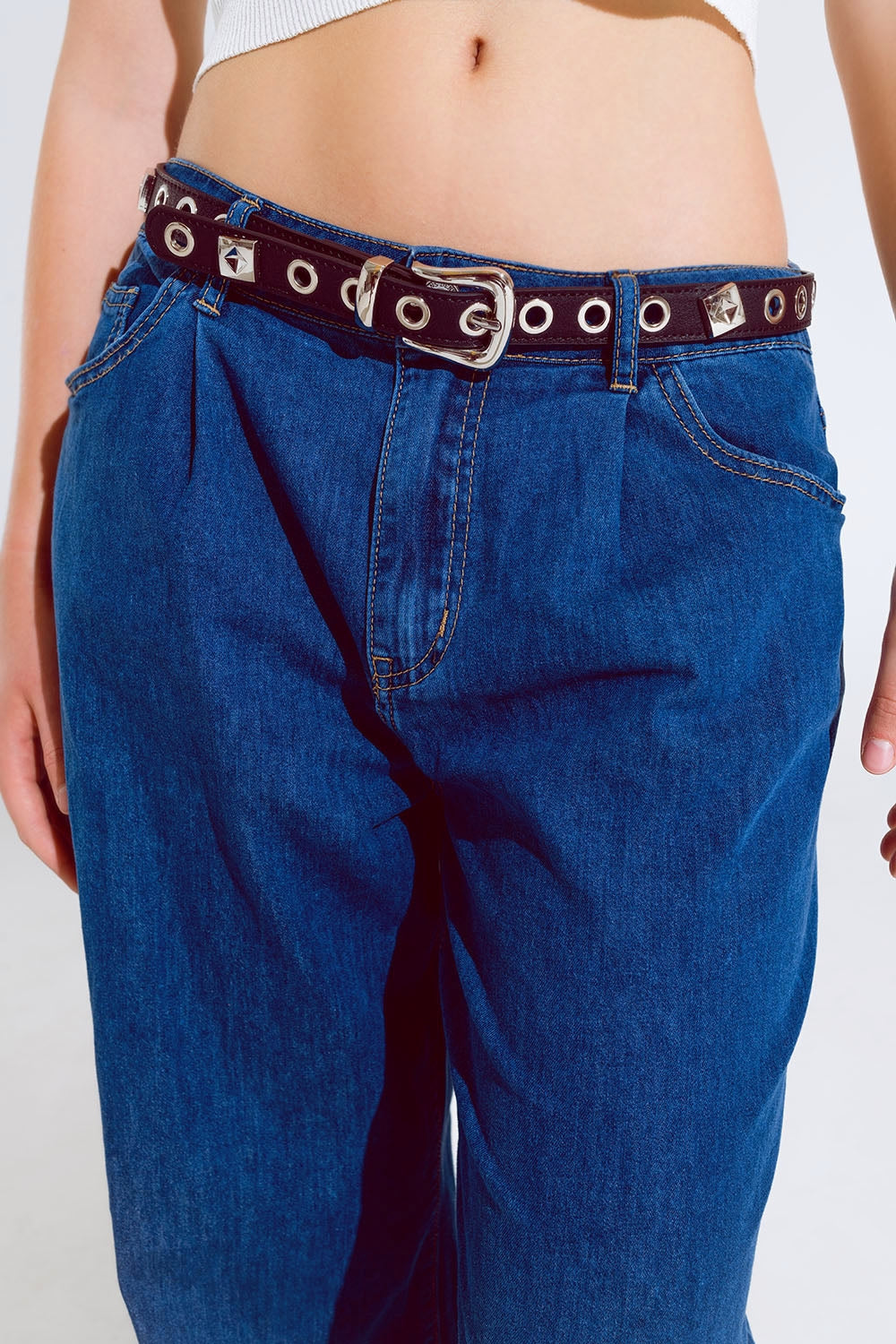 Vaqueros Boyfriend de pierna ancha y cinco bolsillos en lavado oscuro