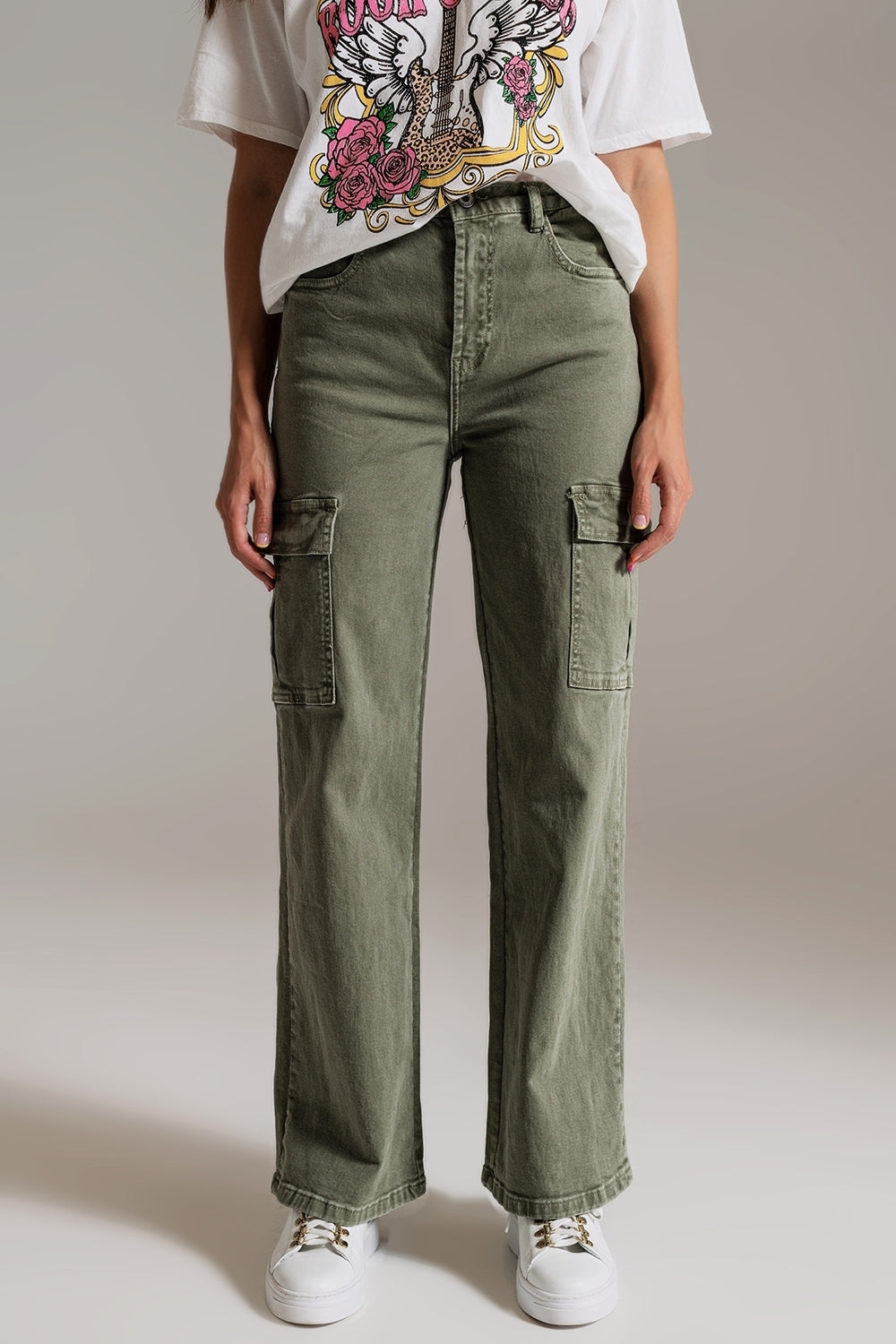 Vaqueros Cargo de pierna recta en verde oliva