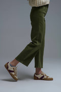 Vaqueros cropped de pierna ancha en verde oliva