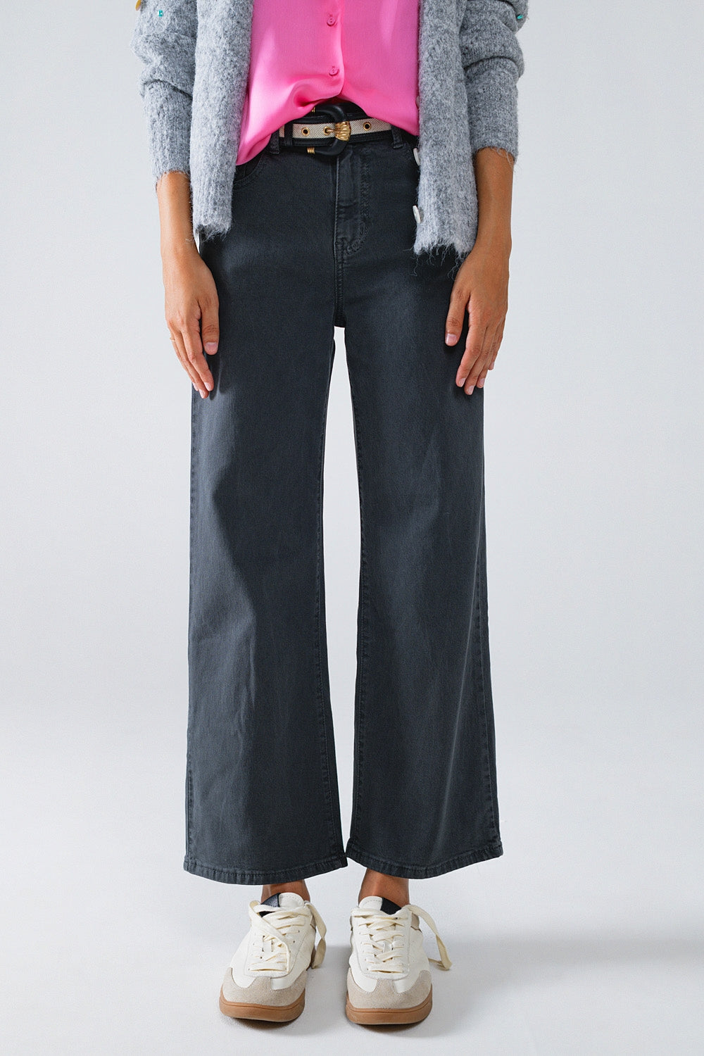 Vaqueros cropped wide leg grises