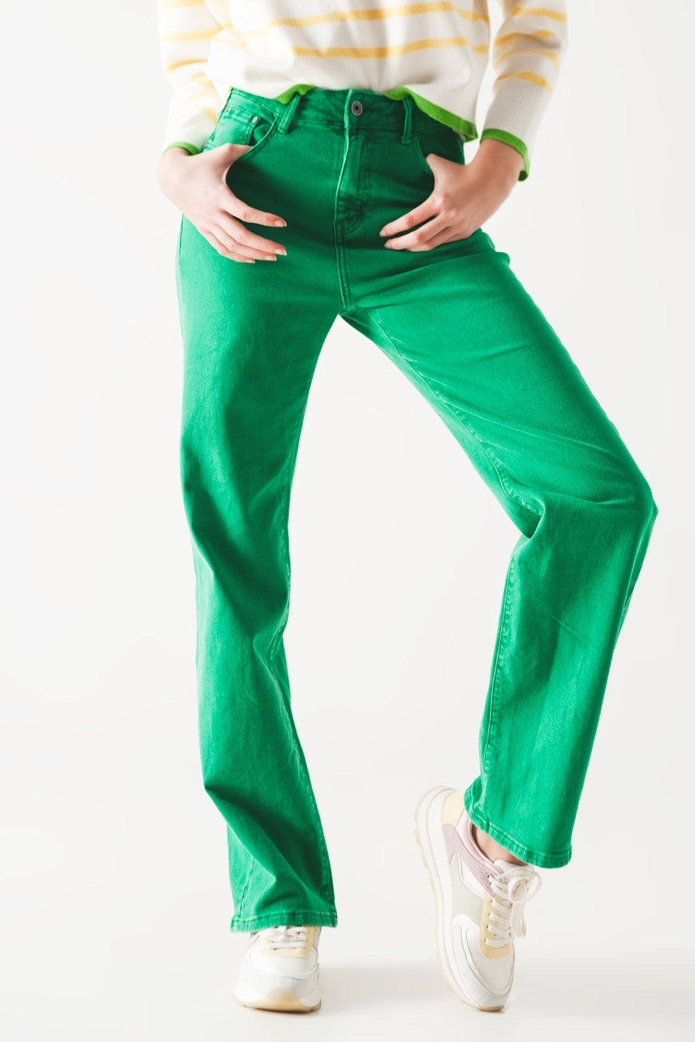 Vaqueros de cintura alta slouchy mom jeans en verde