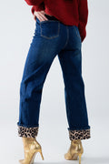 Vaqueros de pernera ancha con dobladillo bajo de leopardo
