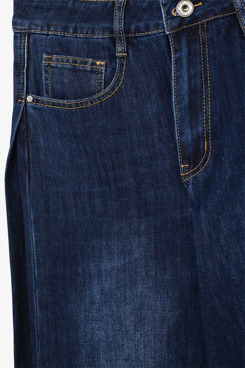 Vaqueros de pierna ancha con detalle de pinzas laterales en azul oscuro