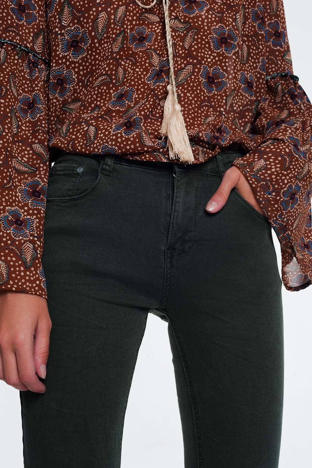 Vaqueros de talle alto color caqui