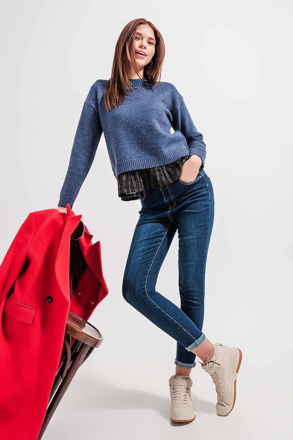 Vaqueros pitillo talle alto color azul oscuro