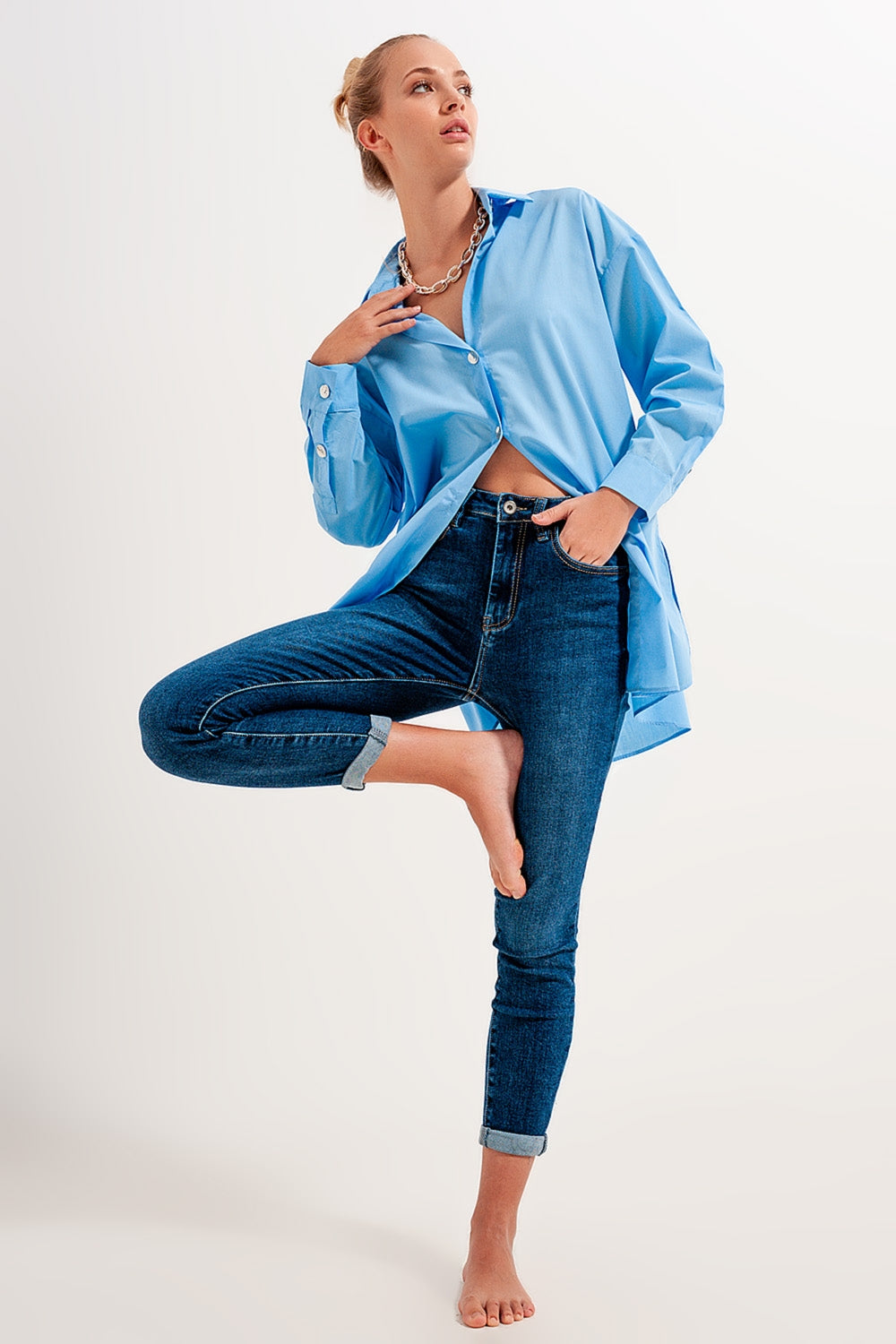 Vaqueros skinny con lavado oscuro de talle alto