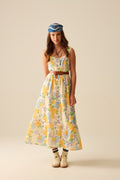 Vestido blanco maxi sin tirantes con estampado de limones