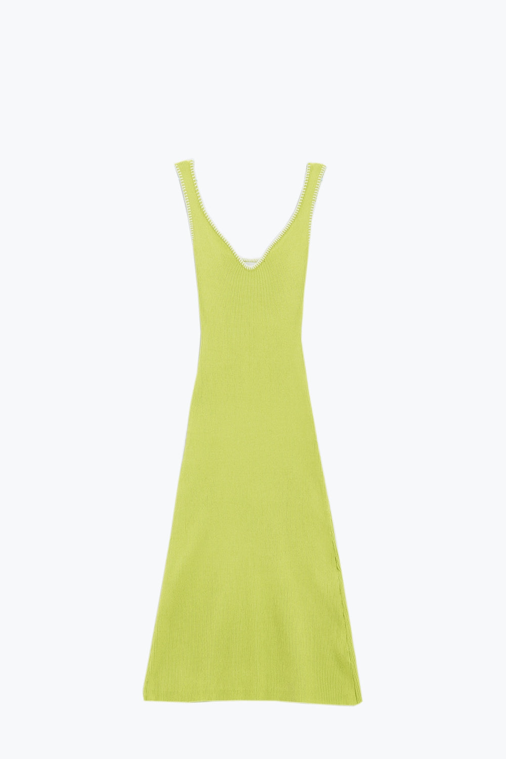 Vestido de verano de corte A en verde lima con ribetes blancos